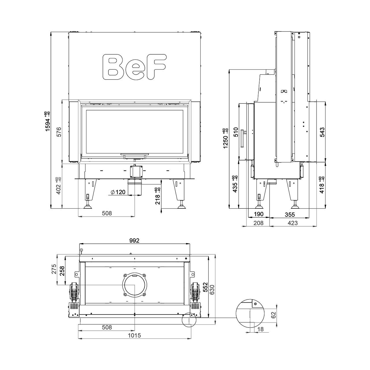 Kamineinsatz BeF Twin V 10 II 14 kW