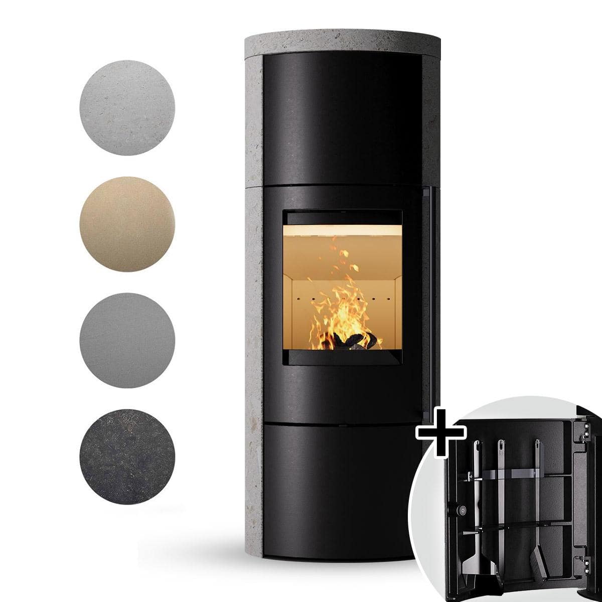 Speicherofen Vaio IQ 33 XL Naturstein Sondermodell inkl. Design-Kaminbesteck - Ausführung: Vaio IQ 33 XL, Grigio Augusta, 1 Topplatte