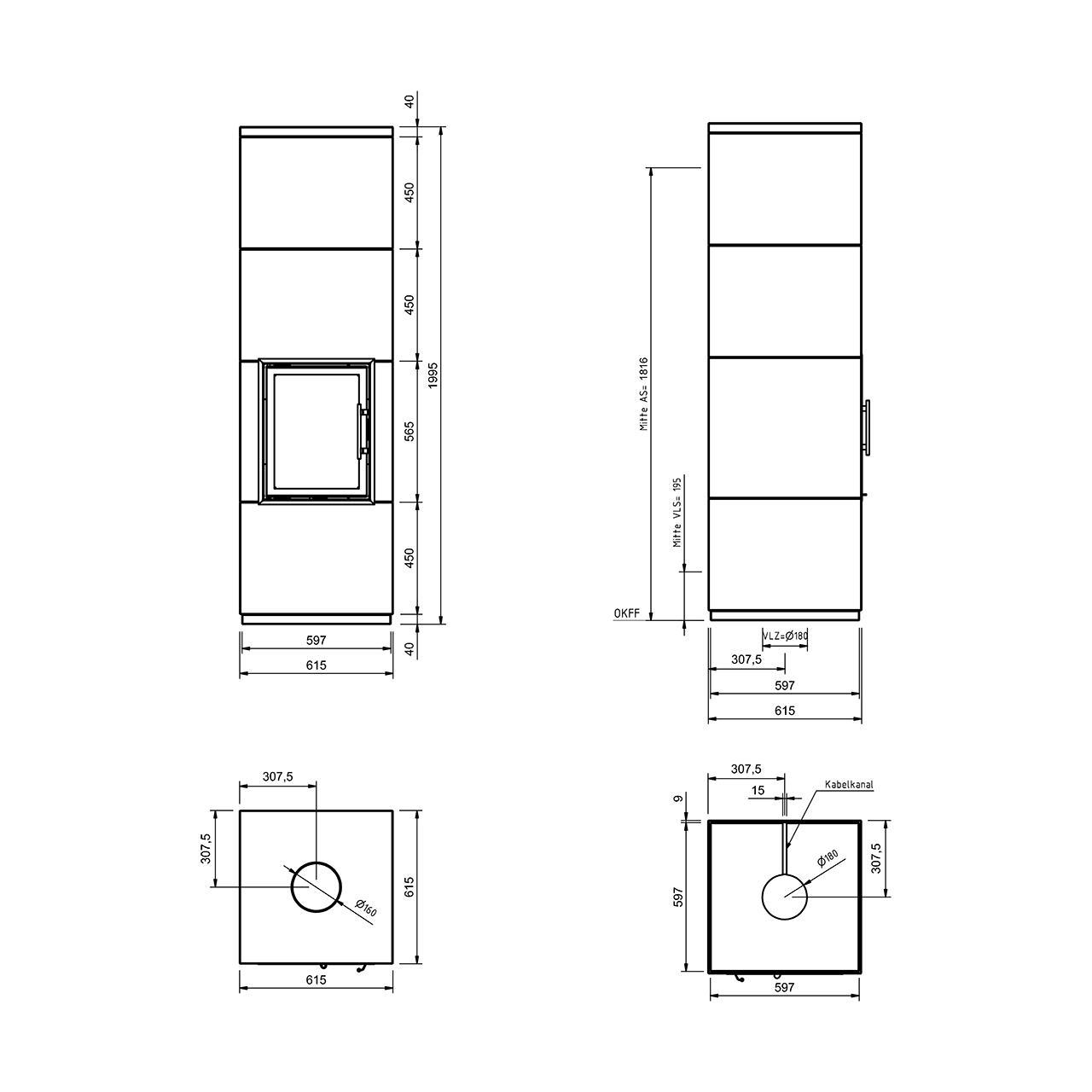 Kaminbausatz Camina S24 GO-Line Speicherstein-Anlage - Ausführung: für Deckenanschluss - Türanschlag: links