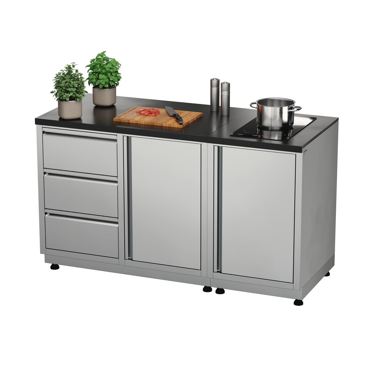 Outdoorküche vivandio quub / Outdoor Kochstation mit Induktionskochfeld - Ausführung: silber - Mobilität: mit Stellfüßen