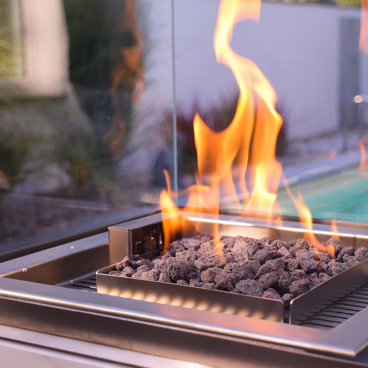Gaskamin Terrassenofen Neocube O Q1 - Ausführung: Arctic White silk