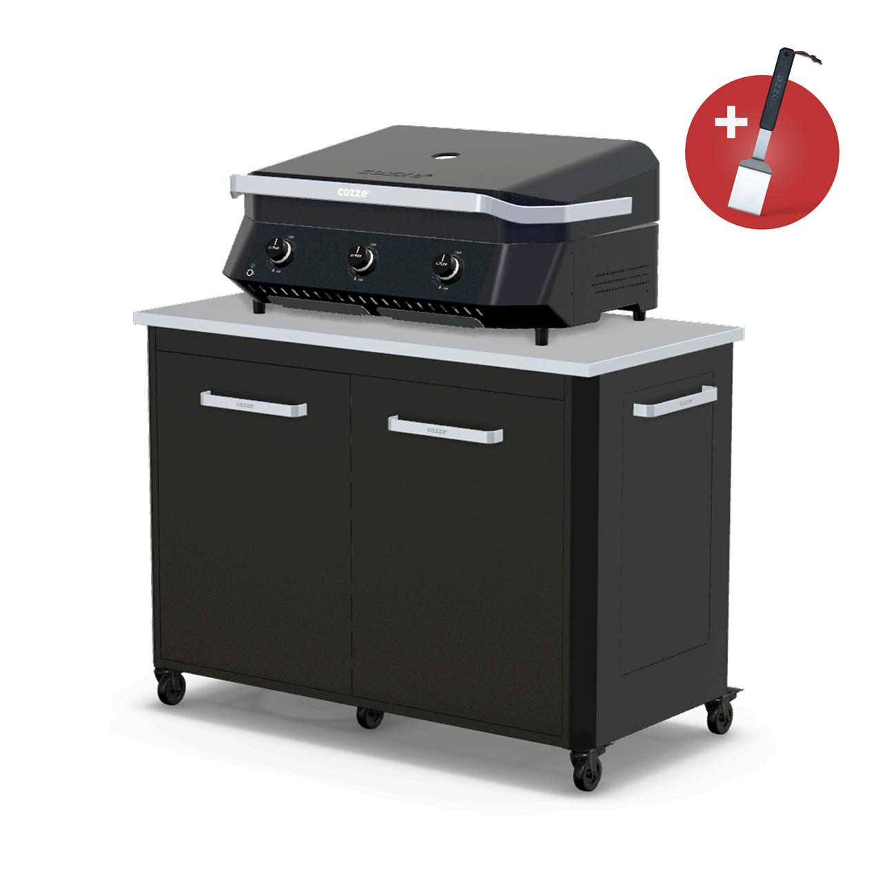 Cozze Plancha G-800 Bundle inkl. Schrankmodul 120 cm mit Edelstahlplatte & Gratis Grillspatel