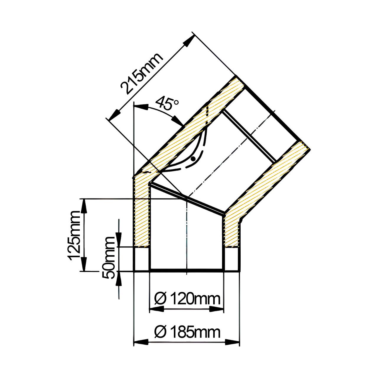 Doppelwandiges Ofenrohr Bogen mit Tür DN 120 mm 45° Schwarz