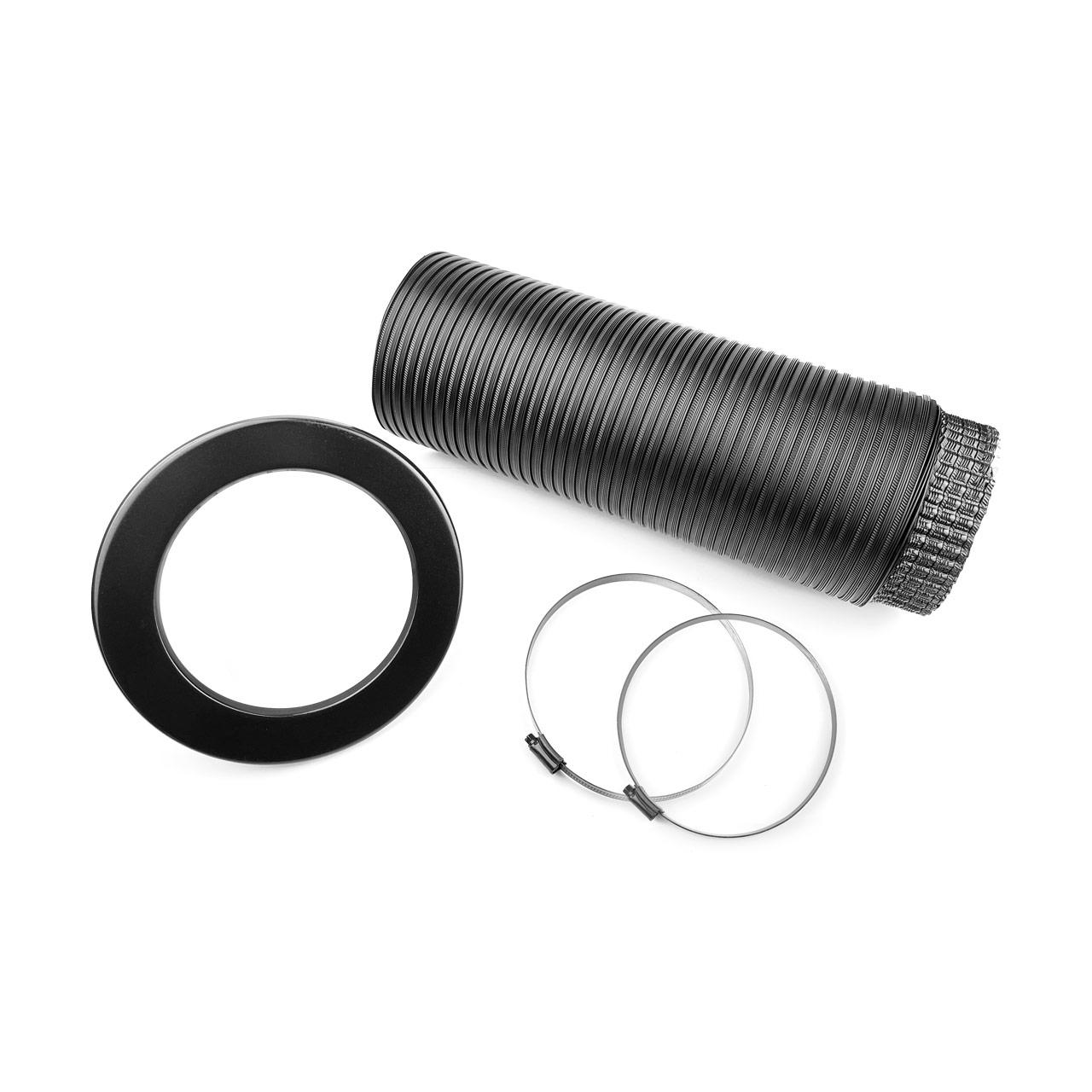 Aluflex Set DN 100 mm Schwarz, Aluflexrohr 1,5 m inkl. Rosette und Schellen