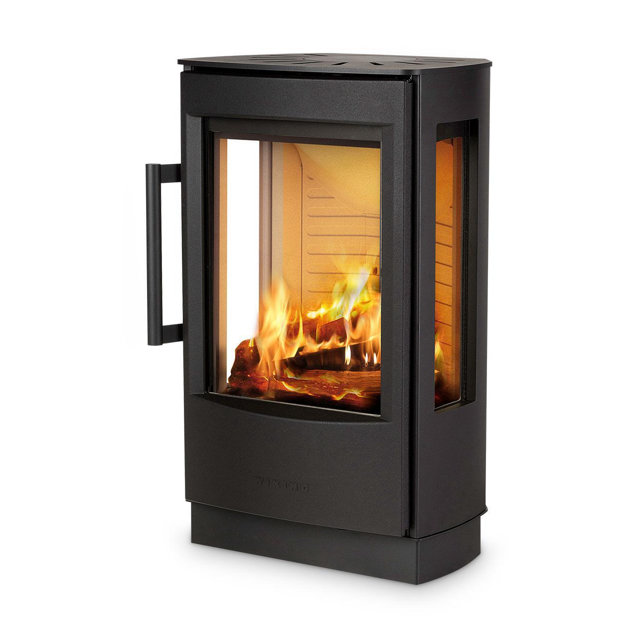 Kaminofen Wiking Miro 1 mit Sockel DIBt-geprüft 4,9 kW - Korpus: Schwarz - Rauchabgang: Oben