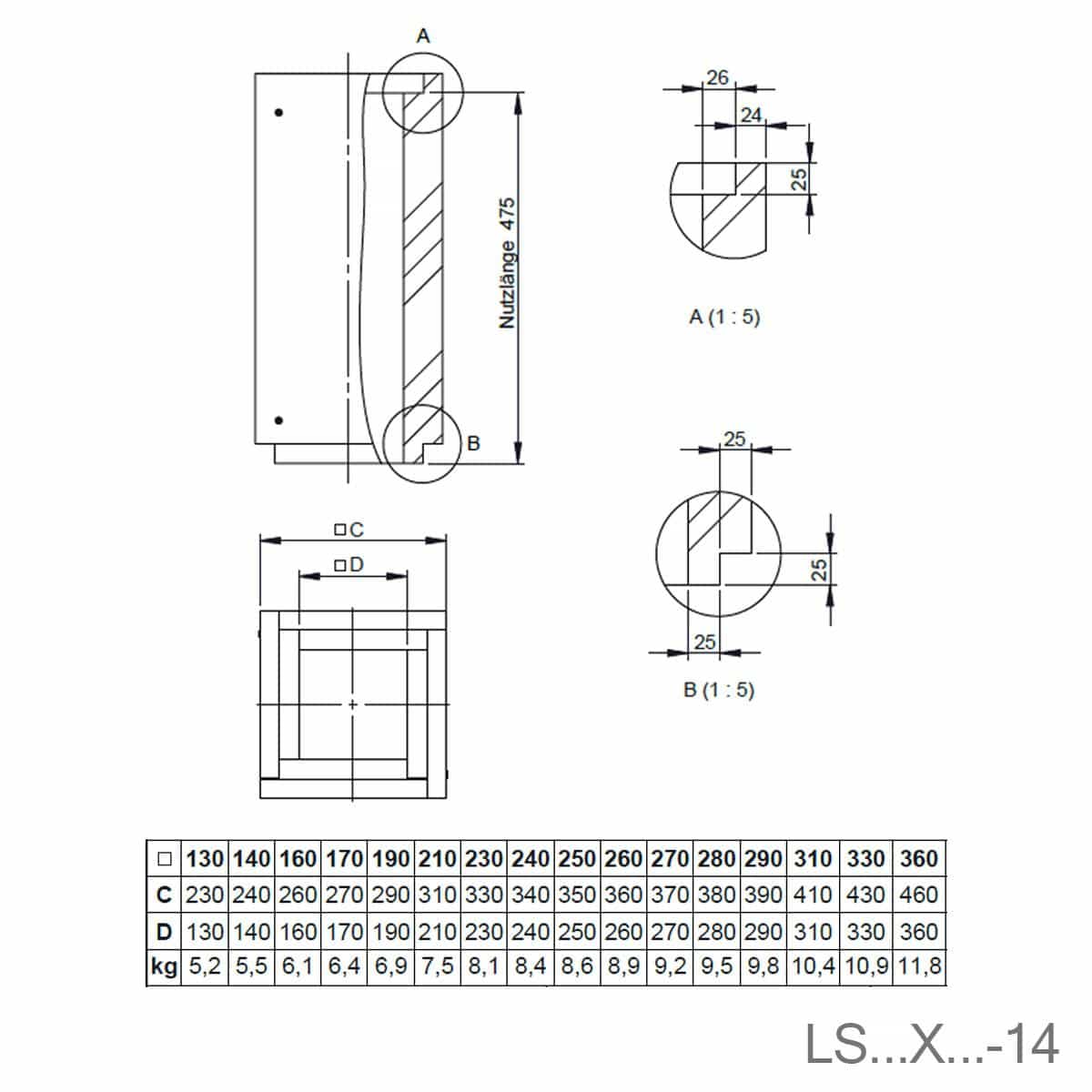 Jeremias Furado-F Schachtelement - Schachtmaß innen: 140x140mm - Länge: 500mm