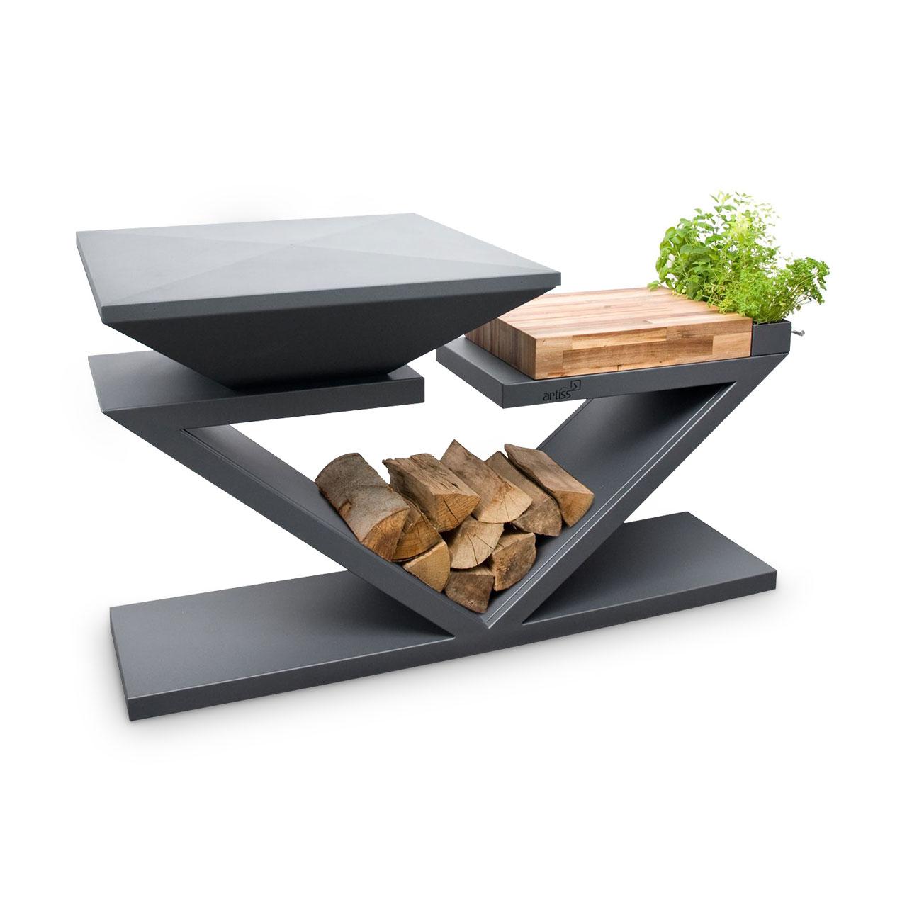 Feuerplatte Artiss G5 Graphit Plancha Grill und Feuerschale - Arbeitsfläche: Holz