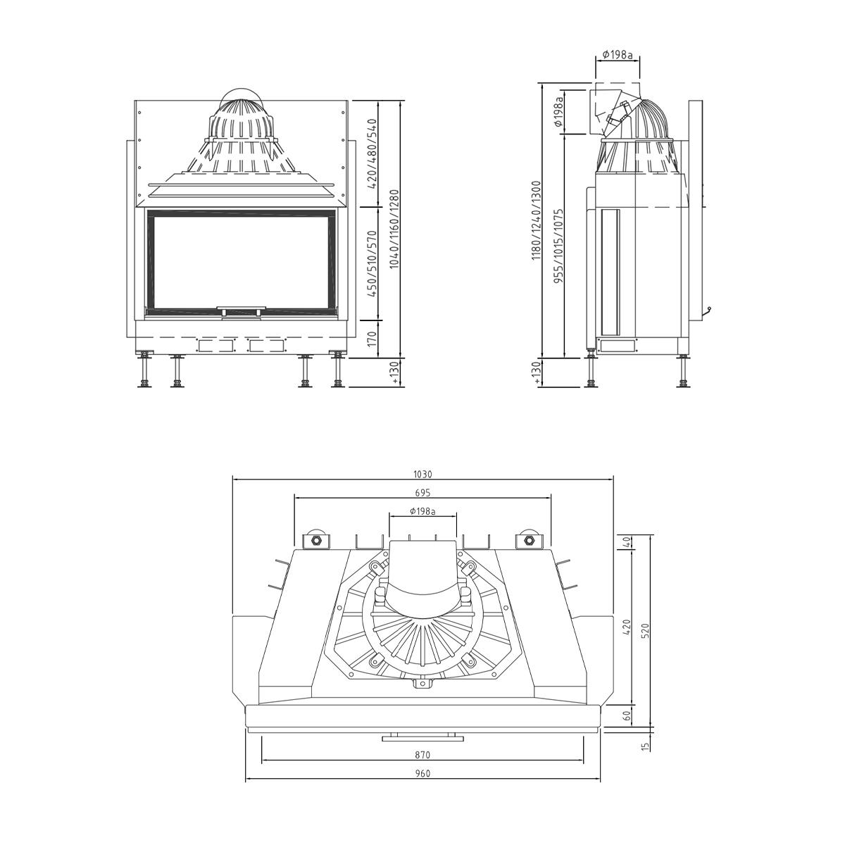Kamineinsatz Schmid Lina 87 h mit 10 kW - Türhöhe: 57 cm - Brennraumauskleidung: Schamotte Weiß - modulares Blendrahmensystem: nein