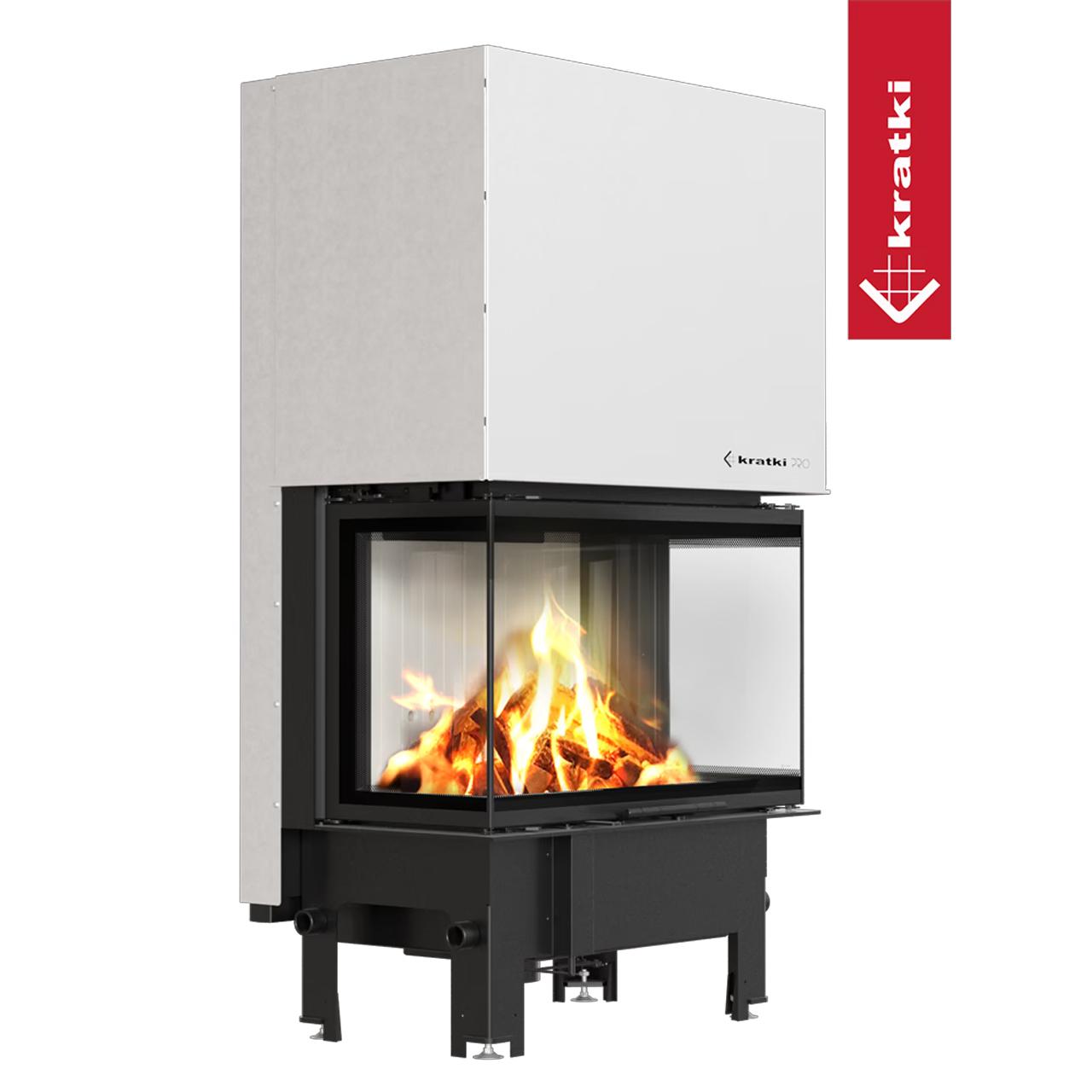Kamineinsatz Kratki Regnor 800/400, 3 seitig mit Schiebetür 8 kW - Feuerraumauskleidung: weiß - Tür selbstschließend: nein