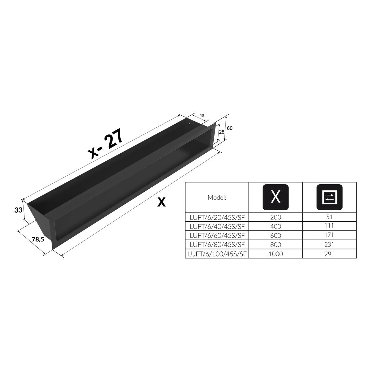Kratki Luftleiste - Größe: 6 x 20 cm - Farbe: graphit - Ausführung: slim (geringere Einbautiefe)