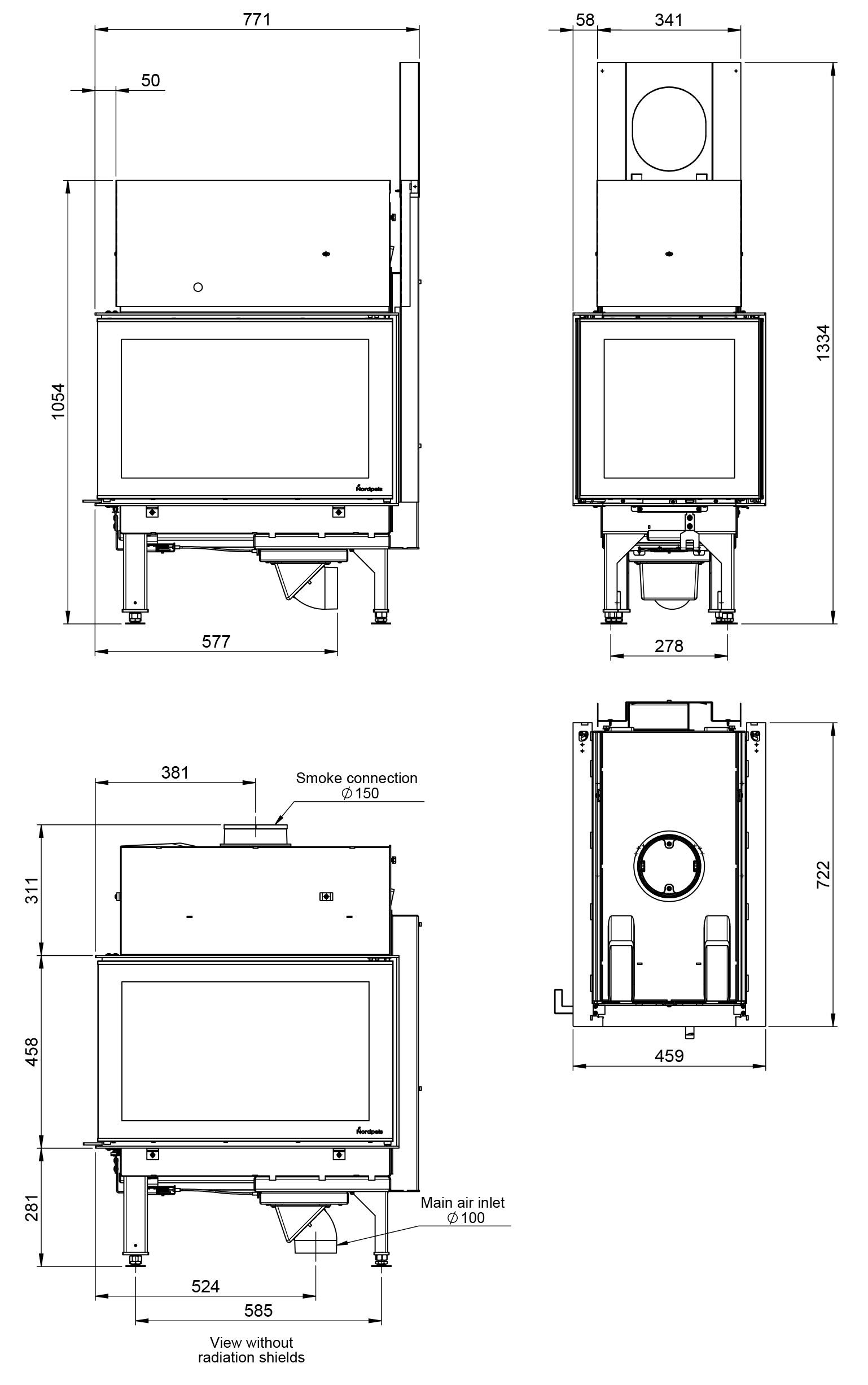 Kamineinsatz Nordpeis N-29P 10,5 kW - Feuerraumauskleidung: Thermotte Hell