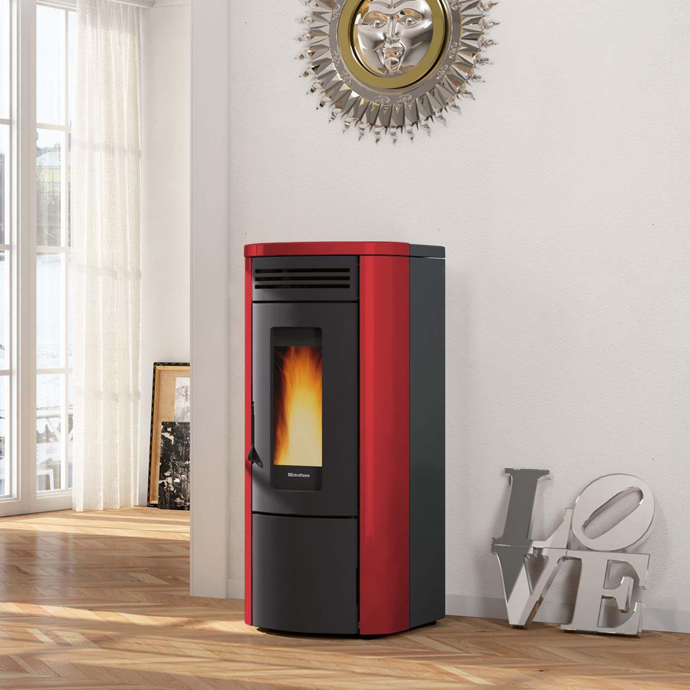 Pelletofen wasserführend Extraflame Costanza Idro 5.0 mit 16 kW - Verkleidung: bordeaux