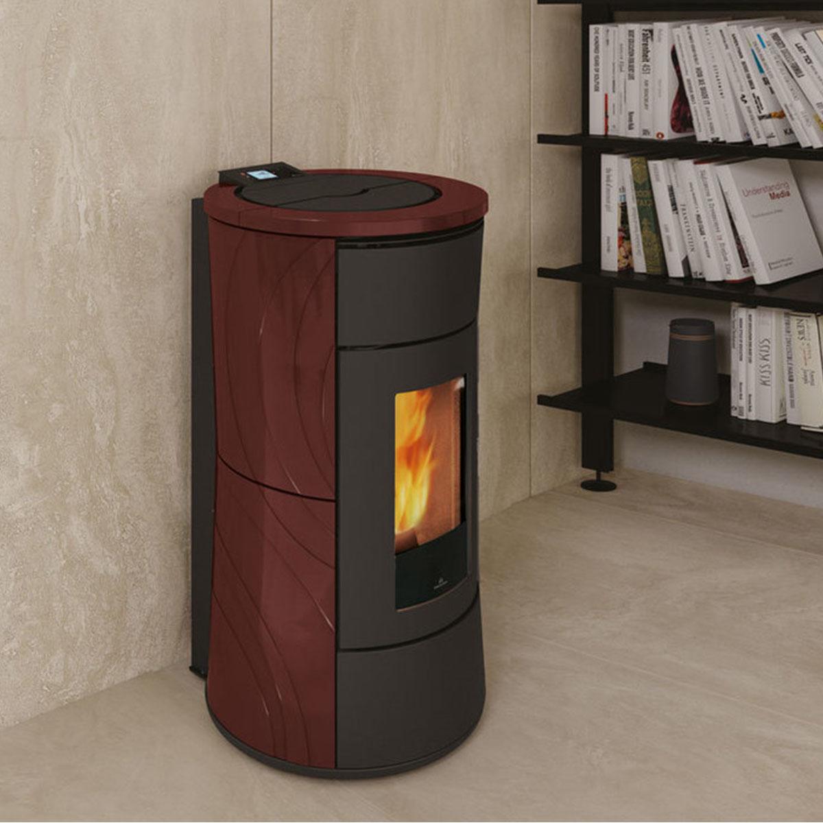 Pelletofen Edilkamin Cherie 9+ Evo 9 kW - Ausführung: Keramik Bordeaux - Rauchgasanschluss: Oben