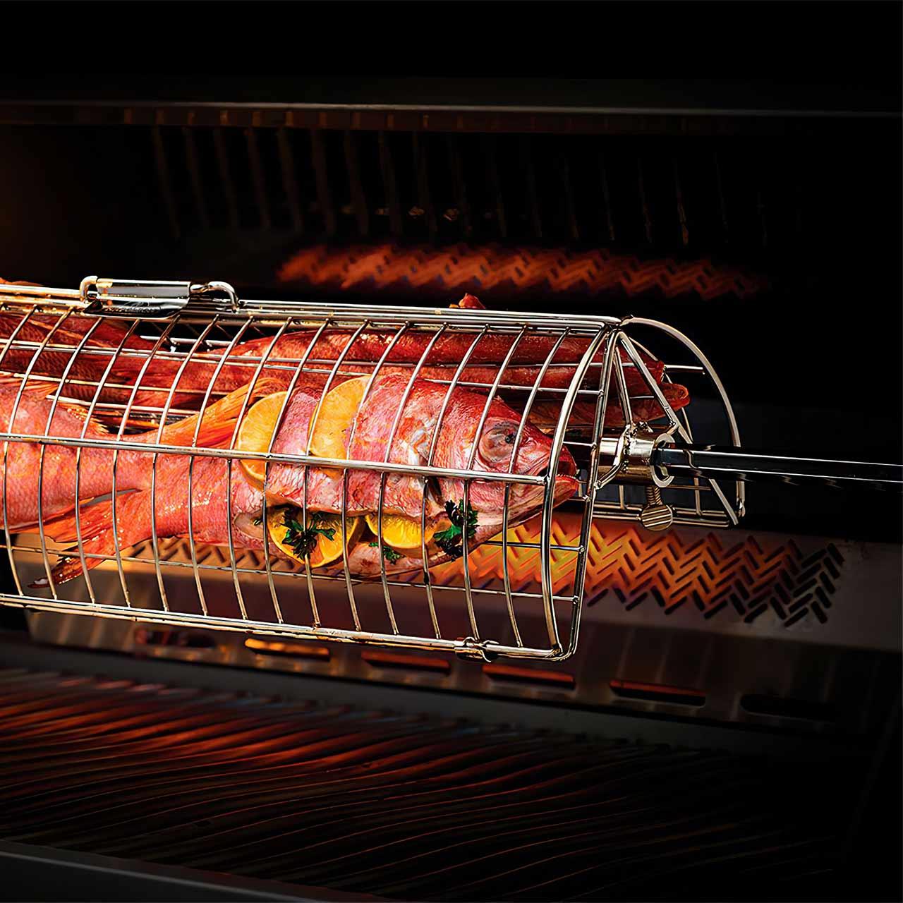Grillzubehör Napoleon Edelstahl Drehspieß Korb mit zwei Kammern