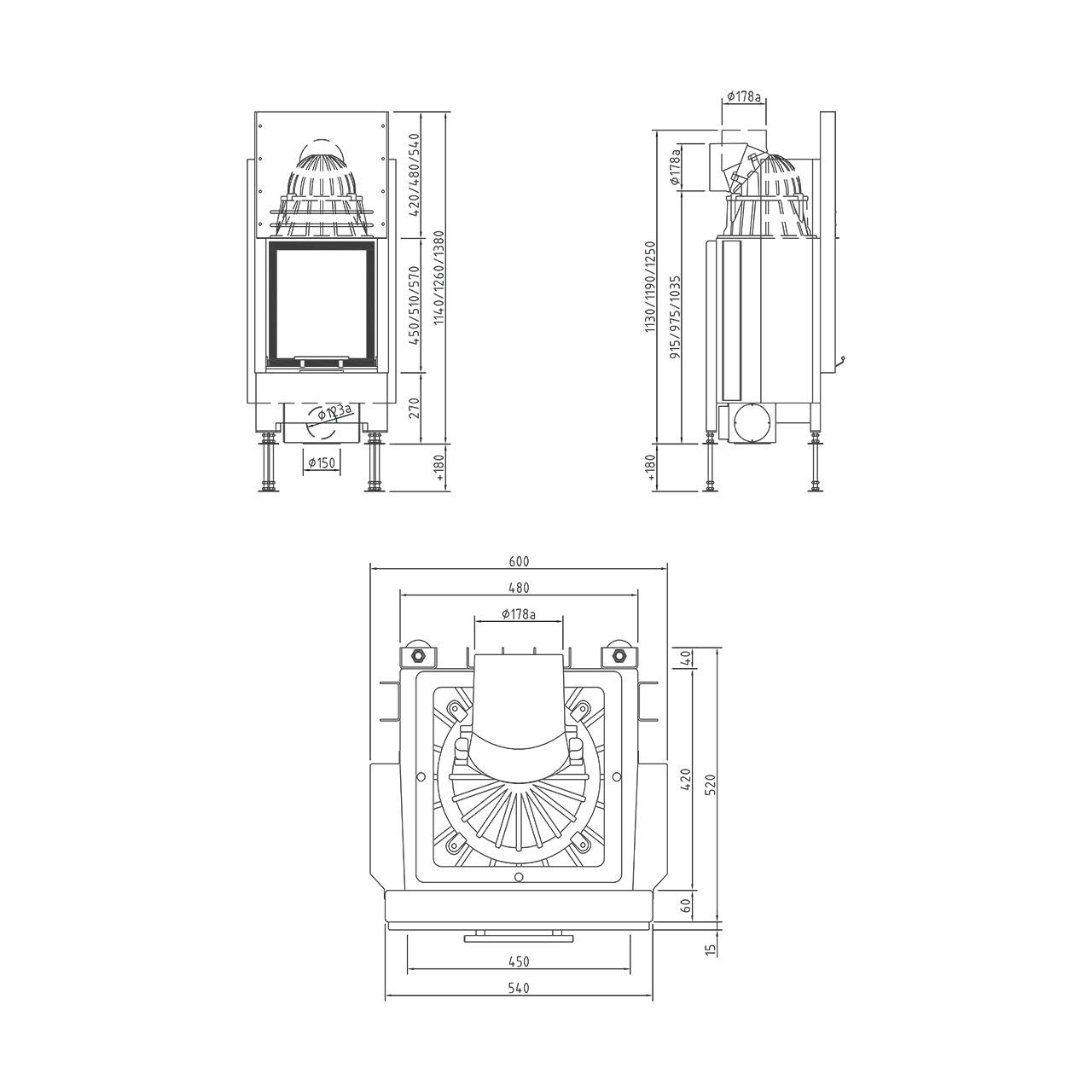 Kamineinsatz Schmid Lina 45 h mit 7 kW - Brennraumauskleidung: Schamotte Weiß - Türhöhe: 51 cm - modulares Blendrahmensystem: nein
