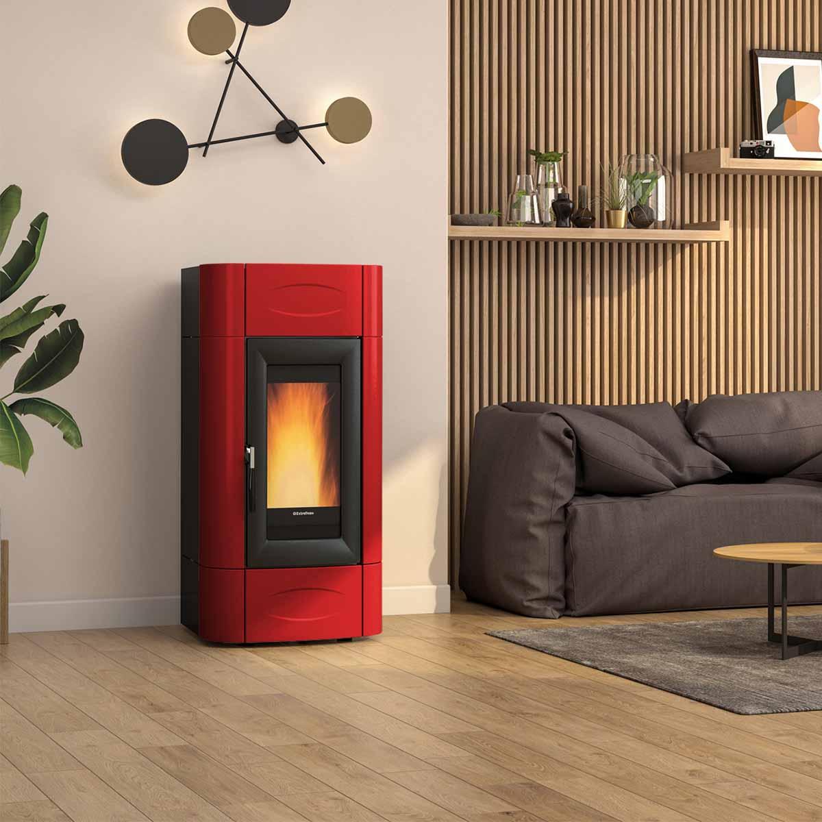 Pelletofen wasserführend Extraflame Evolution Line Isidora Idro H23 5.0 Evo mit 25,8 kW - Verkleidung: bordeaux