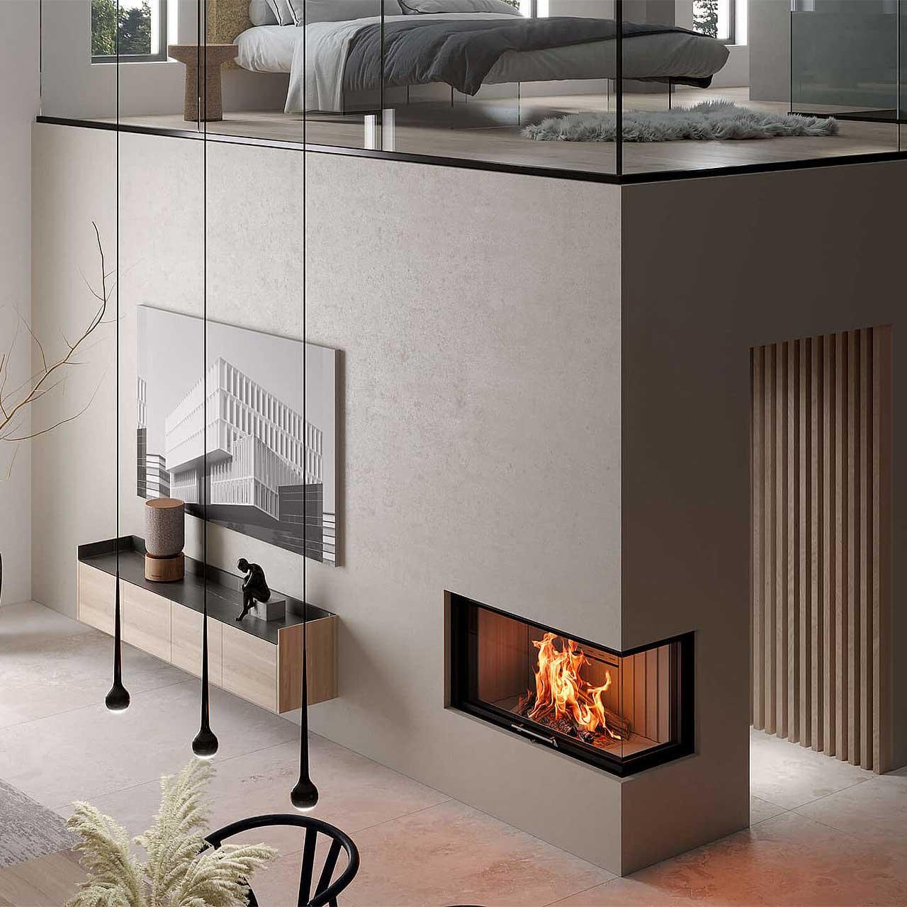 Kamineinsatz Spartherm Varia 2R-100h 12,3 kW - Feuerraumauskleidung: weiß