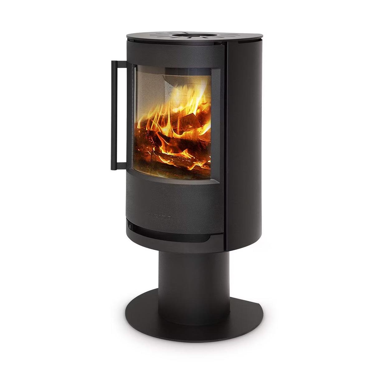 Kaminofen Wiking Luma 2 mit Säulenfuß 7 kW - Korpus: Schwarz - Rauchabgang: Hinten