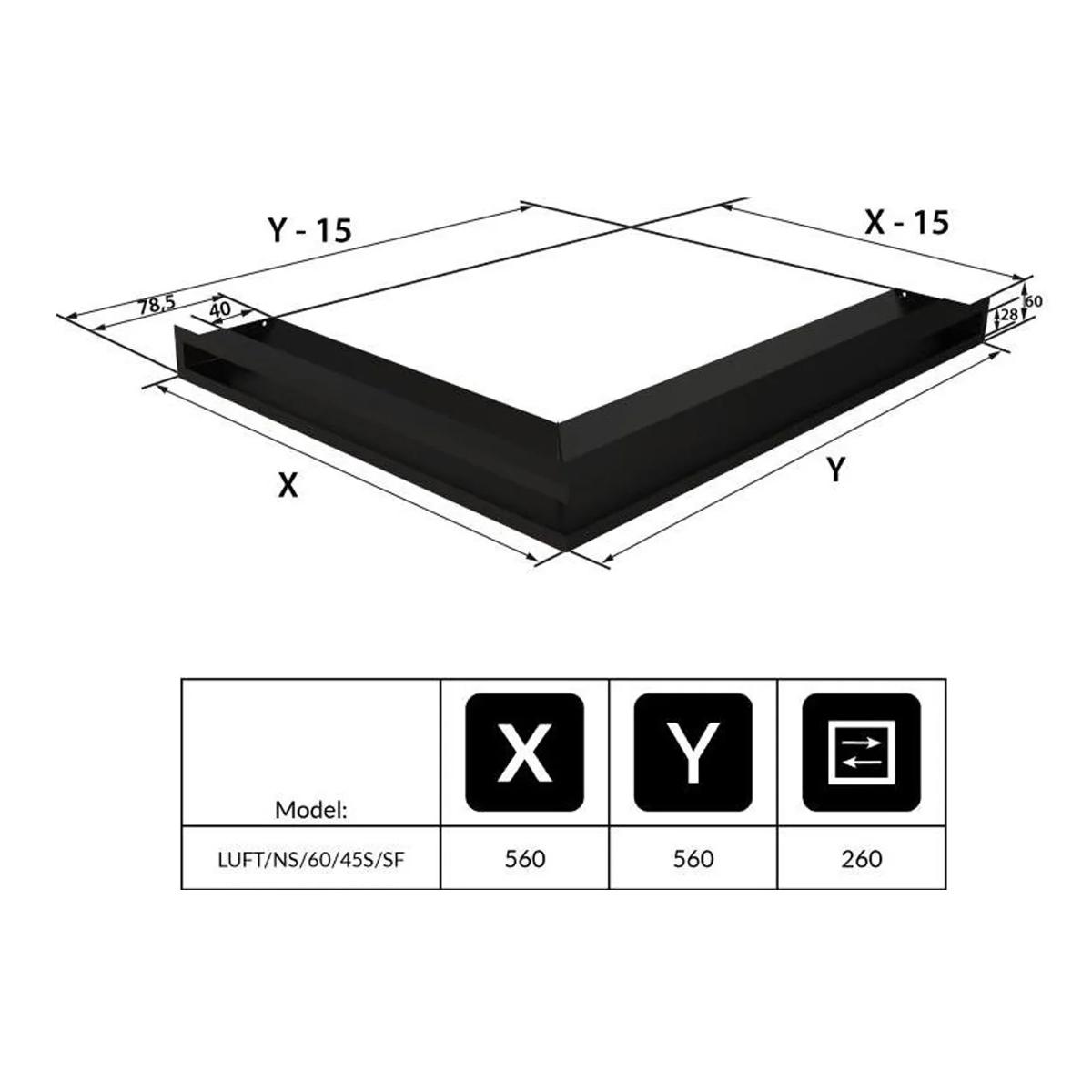 Kratki Eck-Luftleiste gleichschenklig - Größe: 56 x 56 x 6 cm - Farbe: graphit - Ausführung: slim (geringere Einbautiefe)
