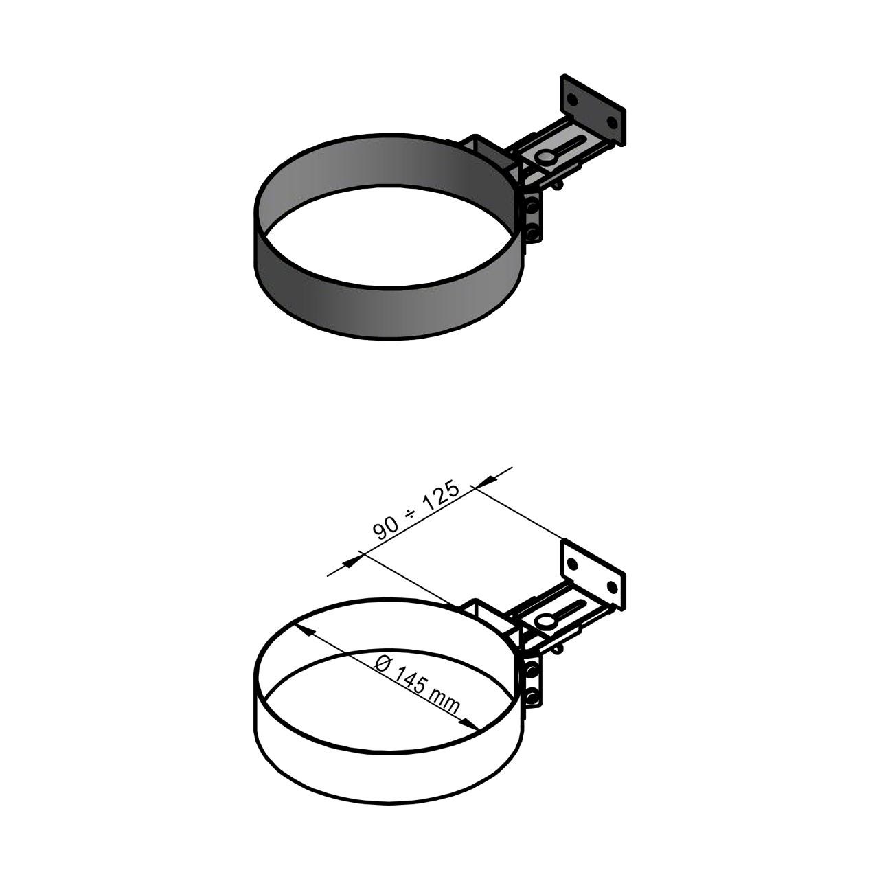 Doppelwandiges Pelletofenrohr Wandhalter DN 80 mm verstellbar 90 bis 125 mm Schwarz