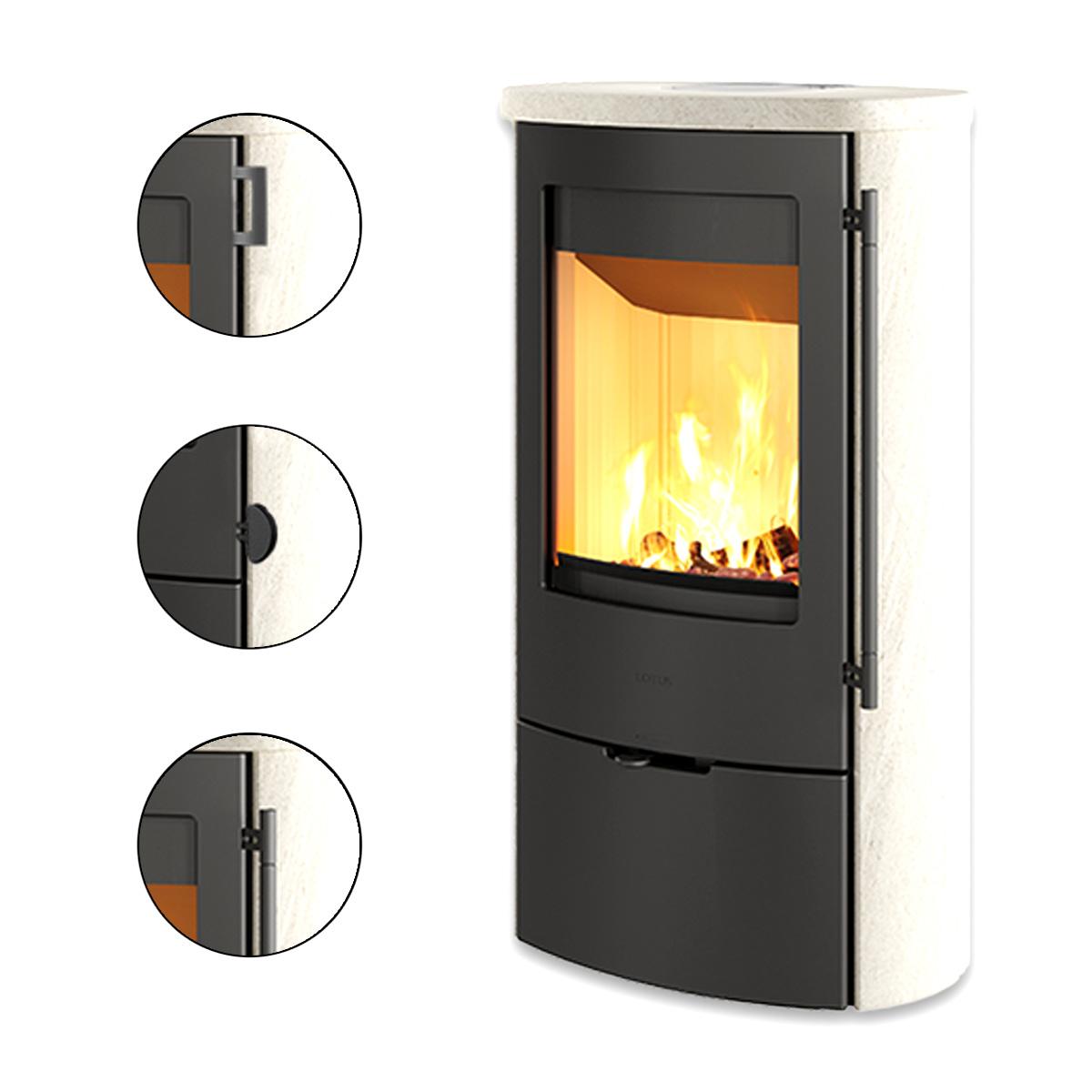 Kaminofen Lotus Jubilee 25 Limestone 6,5 kW - Ausführung: Griff Shape
