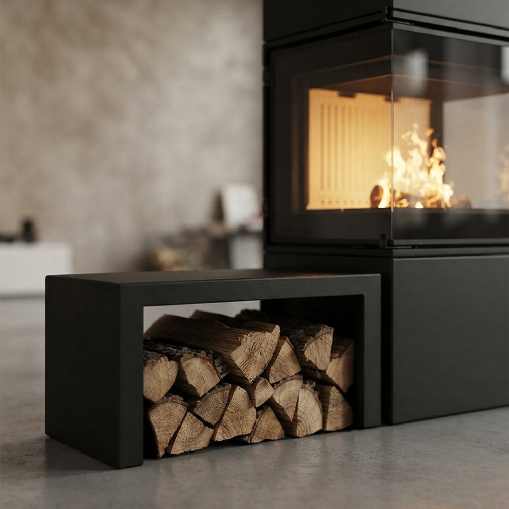 A.Caminetti optionale Seitenbank und Holzlagerfach in U-Form