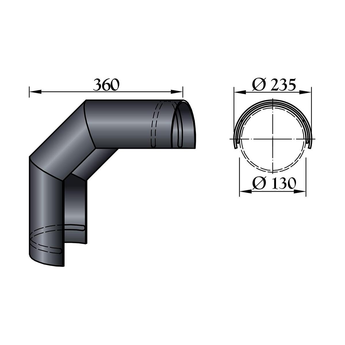 Ofenrohr Bogen Hitzeschutz doppelt DN 130 mm 90° Schwarz