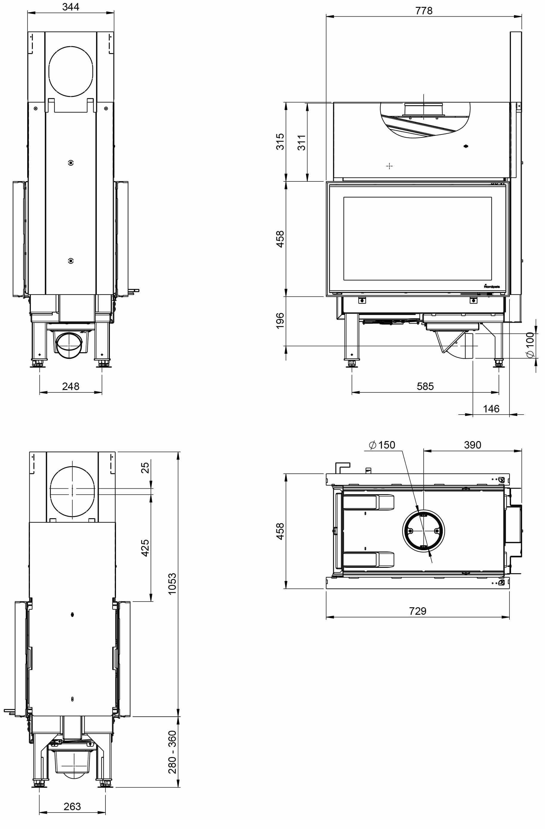 Kamineinsatz Nordpeis N-29T 8,6 kW - Feuerraumauskleidung: Thermotte Hell