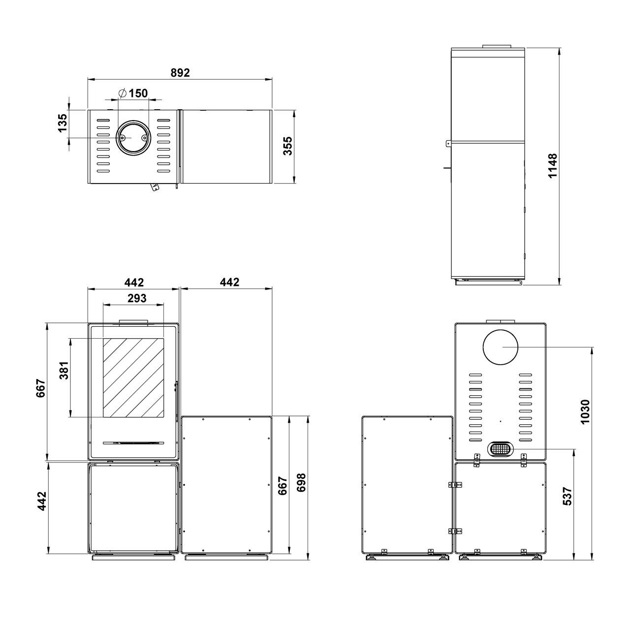 Kaminofen Trimline Woody Grid 6,4 kW - Ausführung: Grid S (quadratischer Sockelblock)