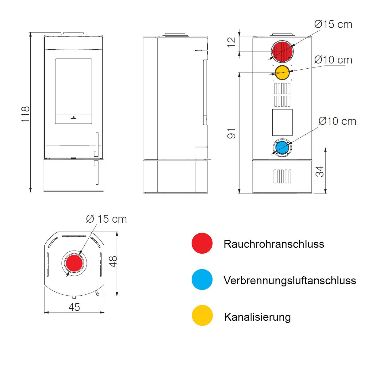Kaminofen kanalisierbar Edilkamin Polo Evo - Verkleidung: Stahl schwarz