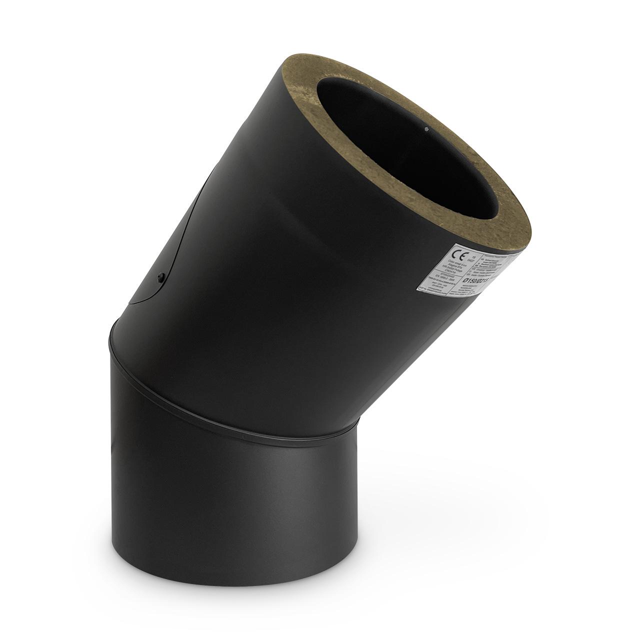 Doppelwandiges Ofenrohr Bogen mit Tür DN 130  mm 45° Schwarz