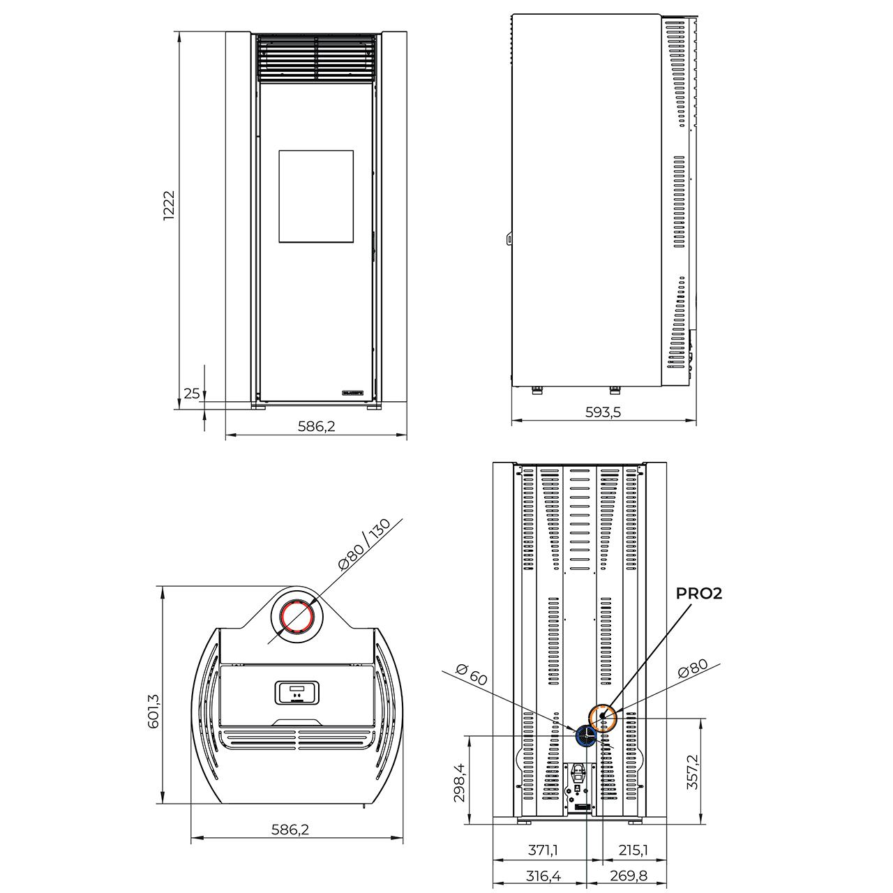 Pelletofen Palazzetti Clelia TC 12 US, 12 kW - Ausführung: Stahl Weiß