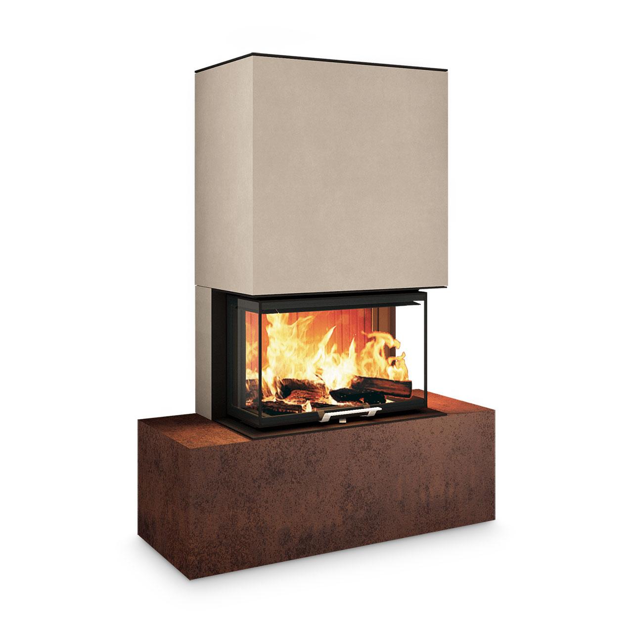 Kaminbausatz Neocube P21 8,5 kW - Oberteil: Phedra - Unterteil: Iron Corten