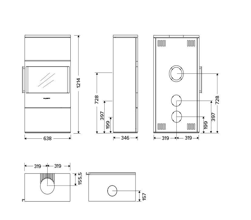 Kaminofen HWAM 5460 Autopilot Stahl 6,3 kW - Ausführung: 5460c schwarz - Rauchrohranschluss: Hinten