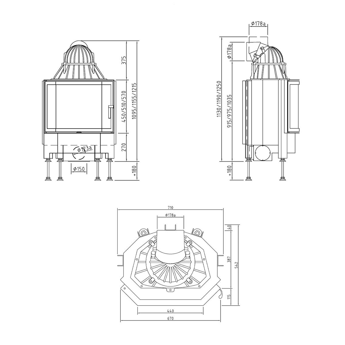 Kamineinsatz Schmid Pano 67 s mit 9 kW - Türhöhe: 51 cm - Türanschlag: rechts - Brennraumauskleidung: Schamotte Beige