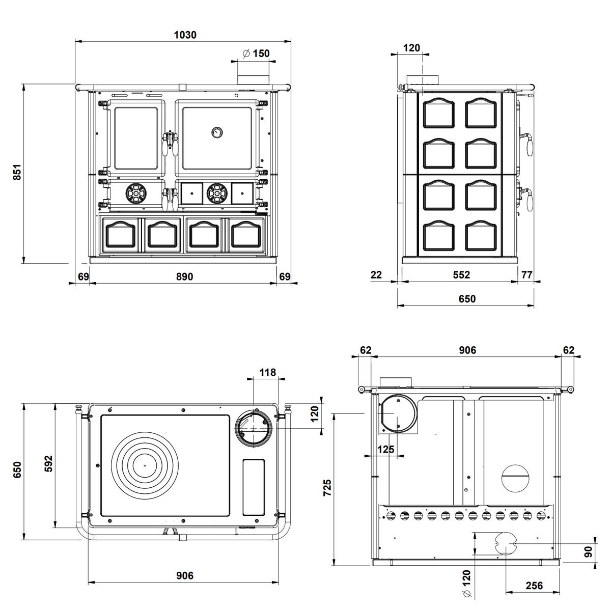 Küchenofen La Nordica Rosa 5.0 mit 8,8 kW - Verkleidung: Majolica weiß