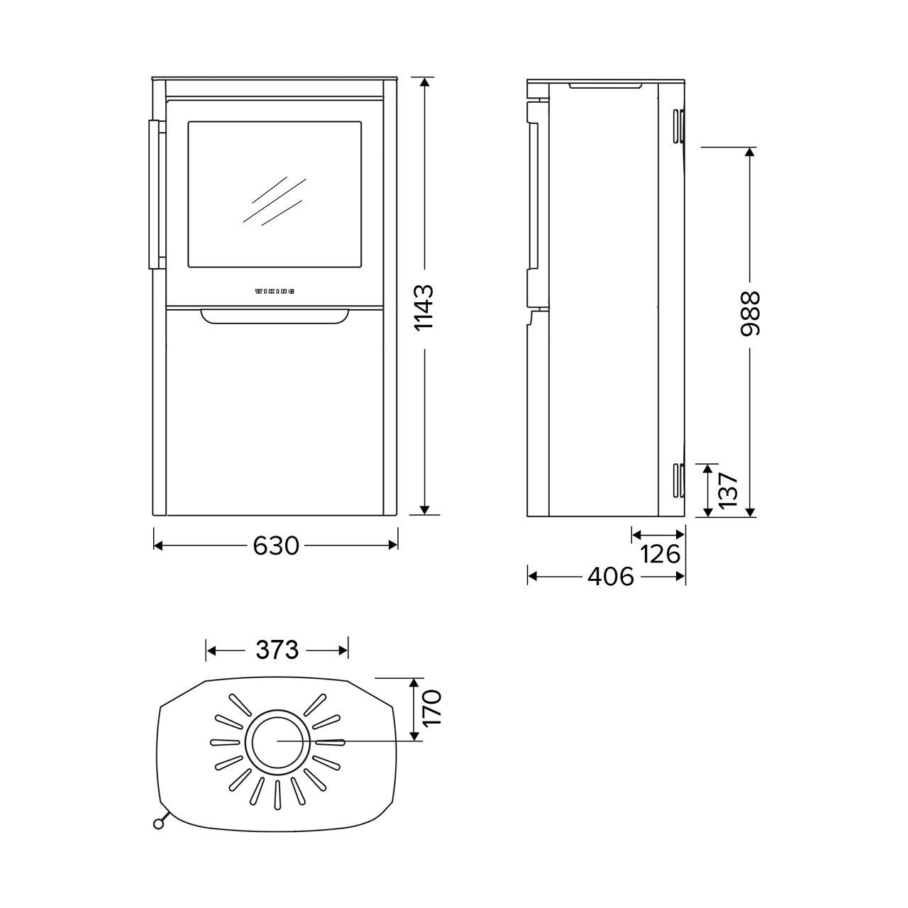 Kaminofen Wiking Pala 4, 7 kW - Korpus: Grau - Rauchabgang: Hinten