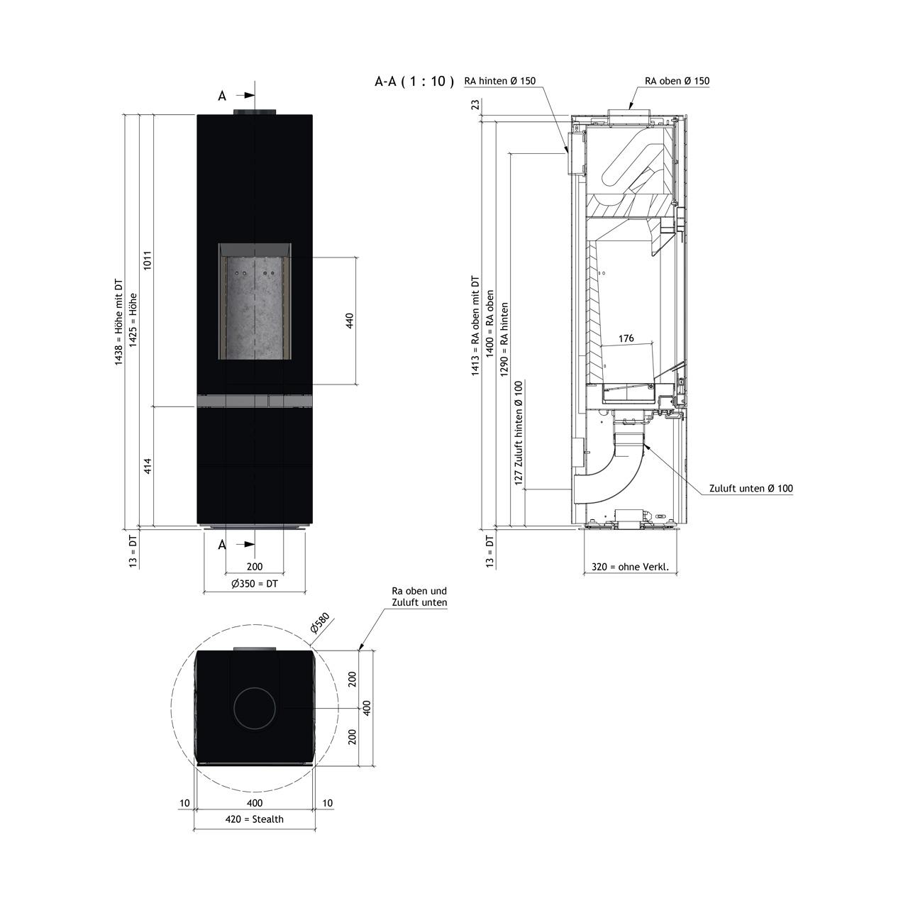 Speicherofen Tonwerk T-TWO Stone 6 kW - Ausführung: Beton Schwarz natur