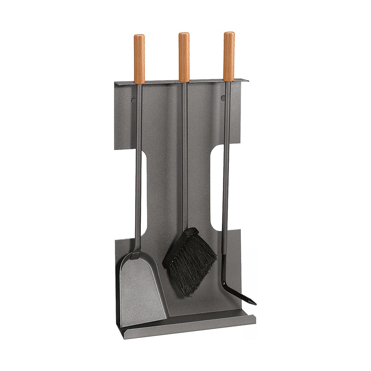 Wandkaminbesteck Lienbacher 3tlg. Anthrazit Griffe aus Buchenholz
