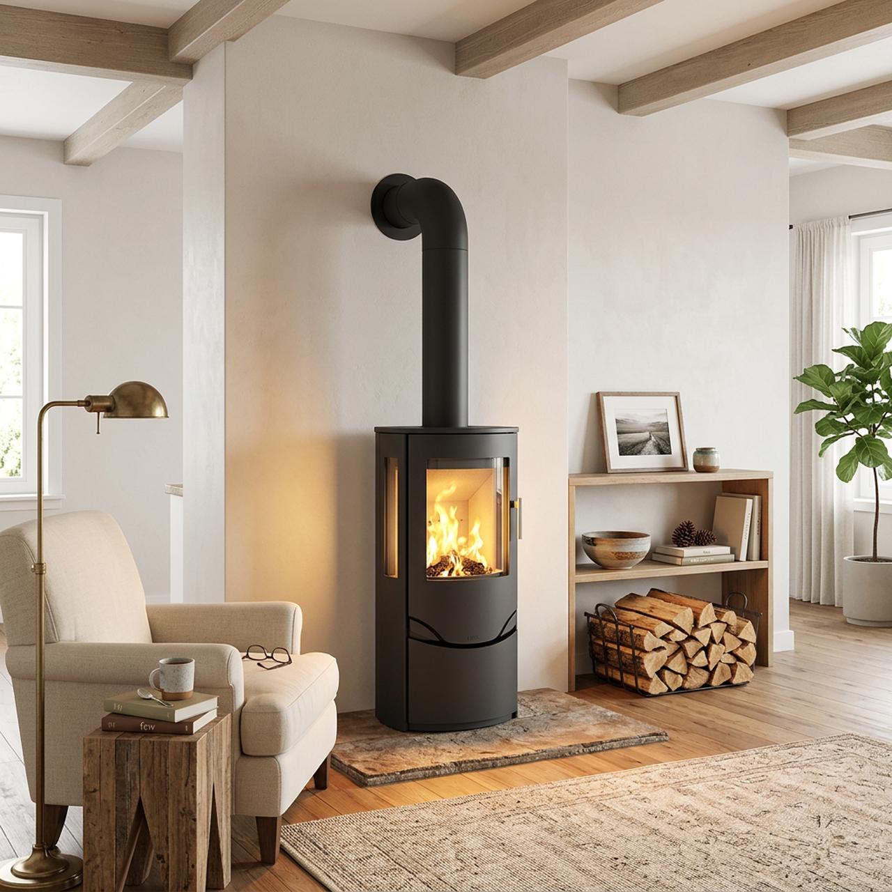 Kaminofen Lotus Prio 6, 6 kW - Ausführung: Stahl mit Seitenglas, Korpus Grau
