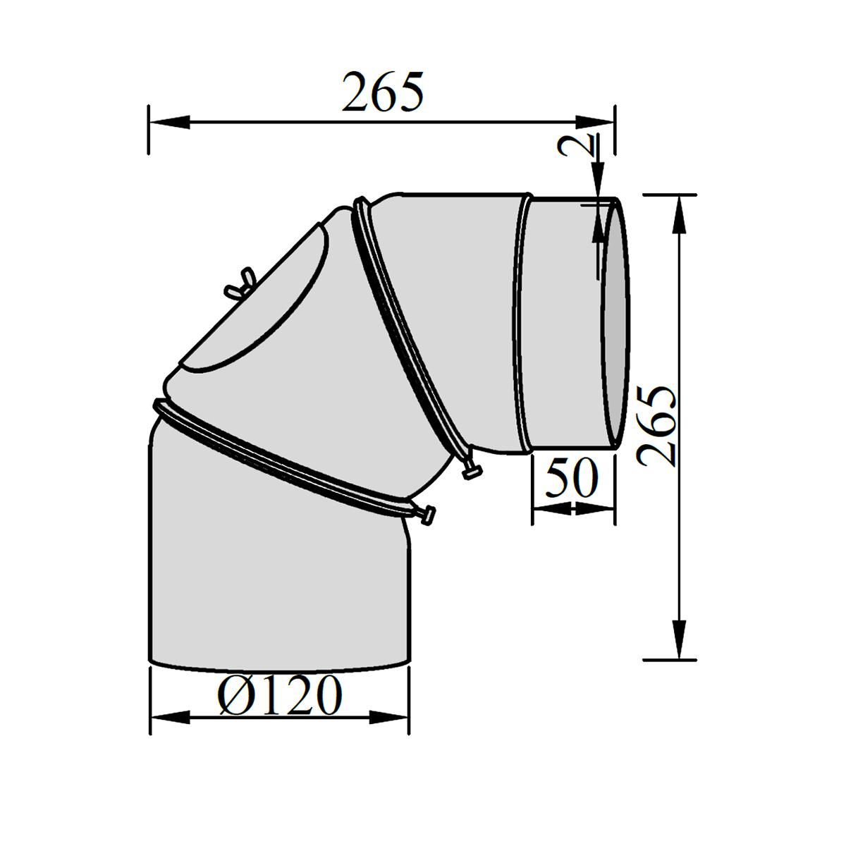 Ofenrohr Bogen 3tlg. verstellbar mit Tür DN 120 mm 90° Gussgrau