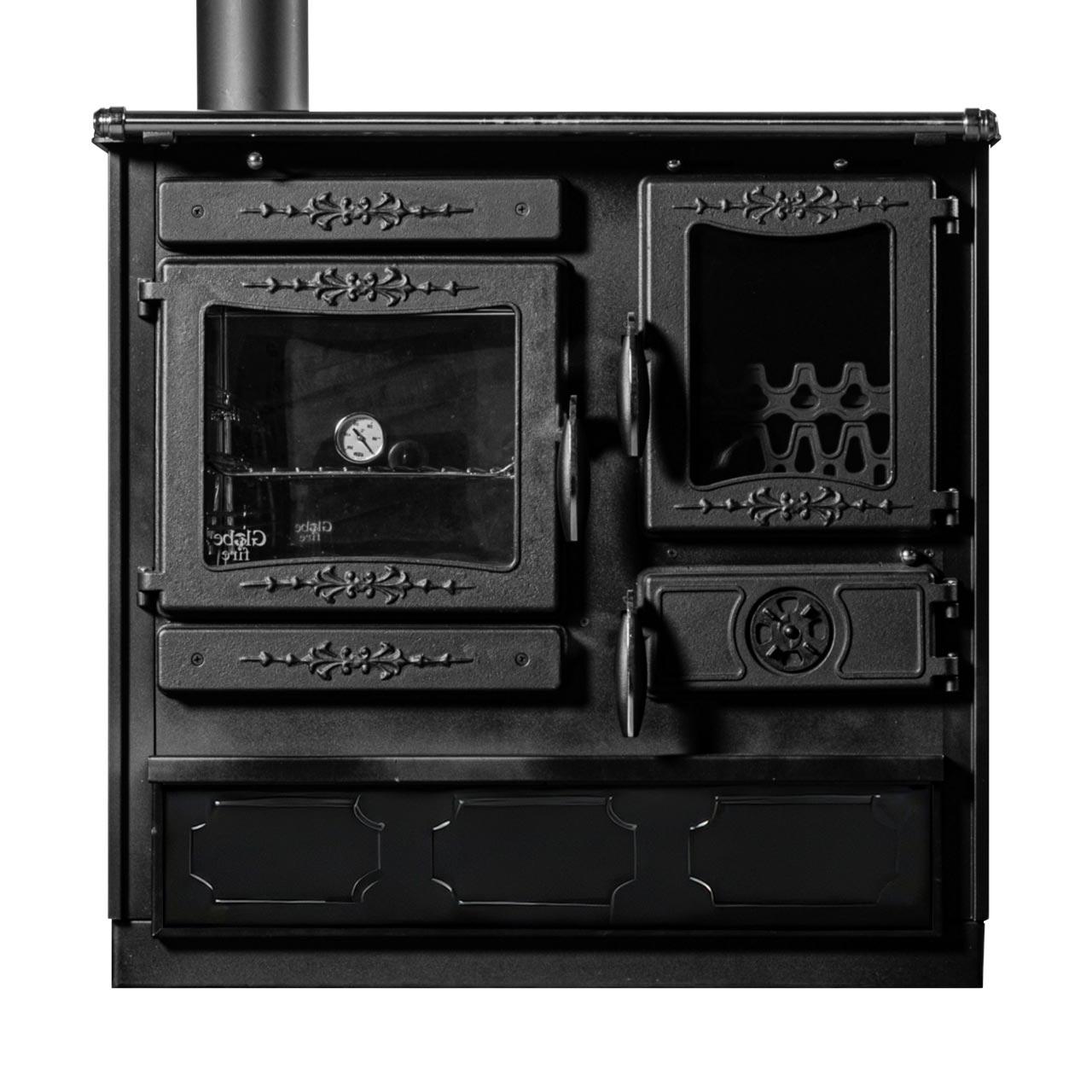 Holzherd Globe Fire Alhena Links 6,6 kW - Ausführung: Schwarz