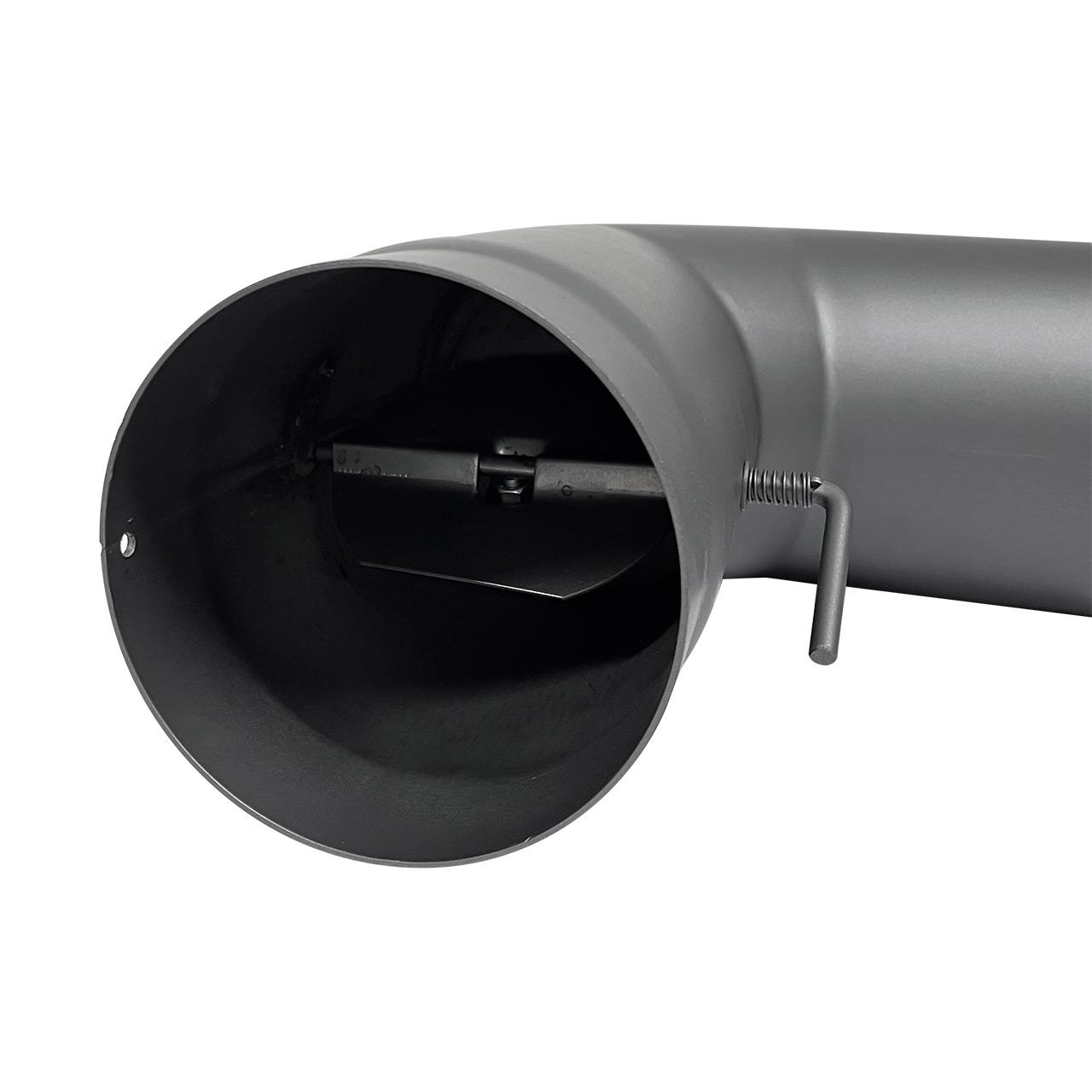 Ofenrohr Bogen 3tlg. starr geschliffen mit Tür und Drosselklappe DN 150 mm 90° Gussgrau