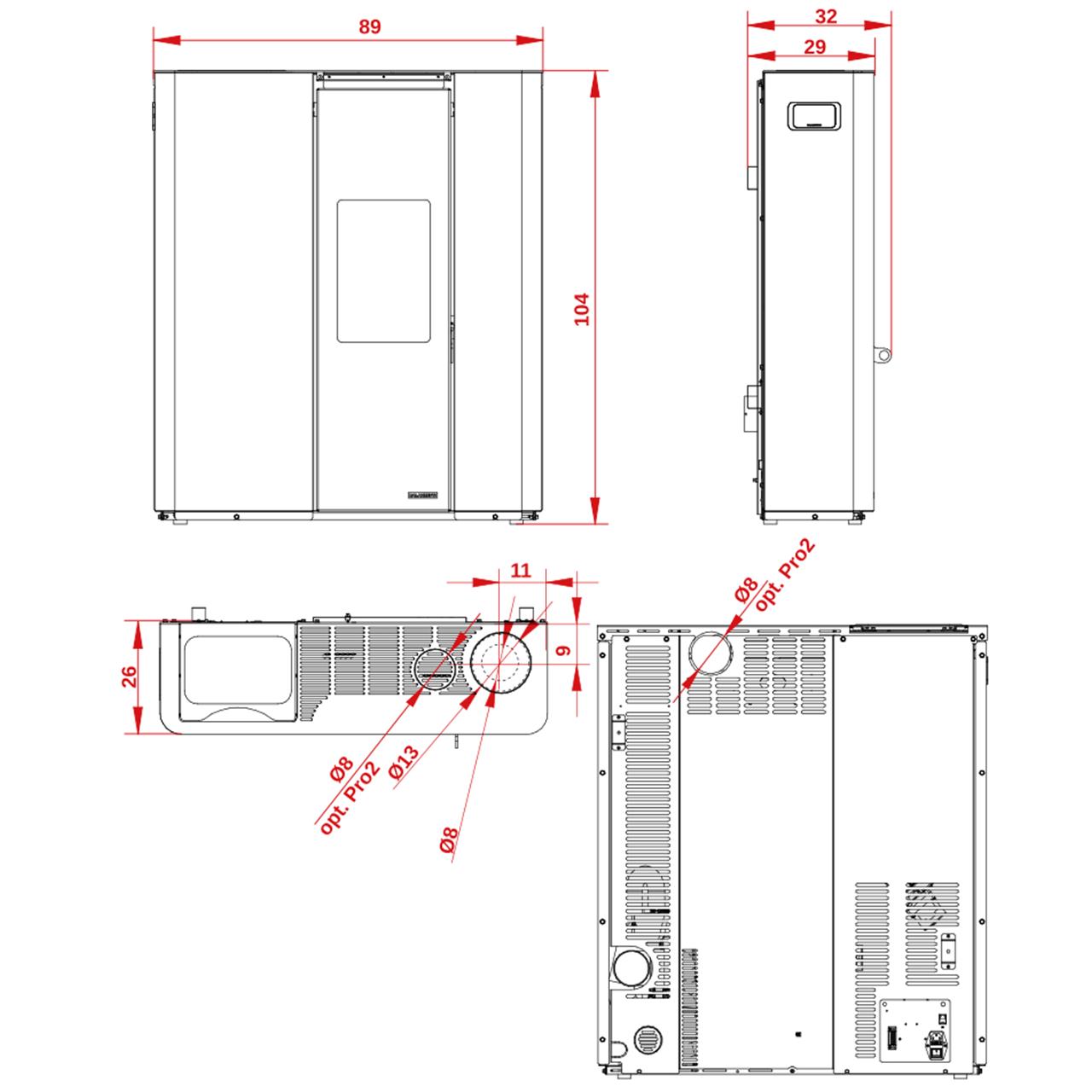 Pelletofen Palazzetti Ecofire Scarlet TC 6 US, 6 kW - Ausführung: Stahl Taubengrau