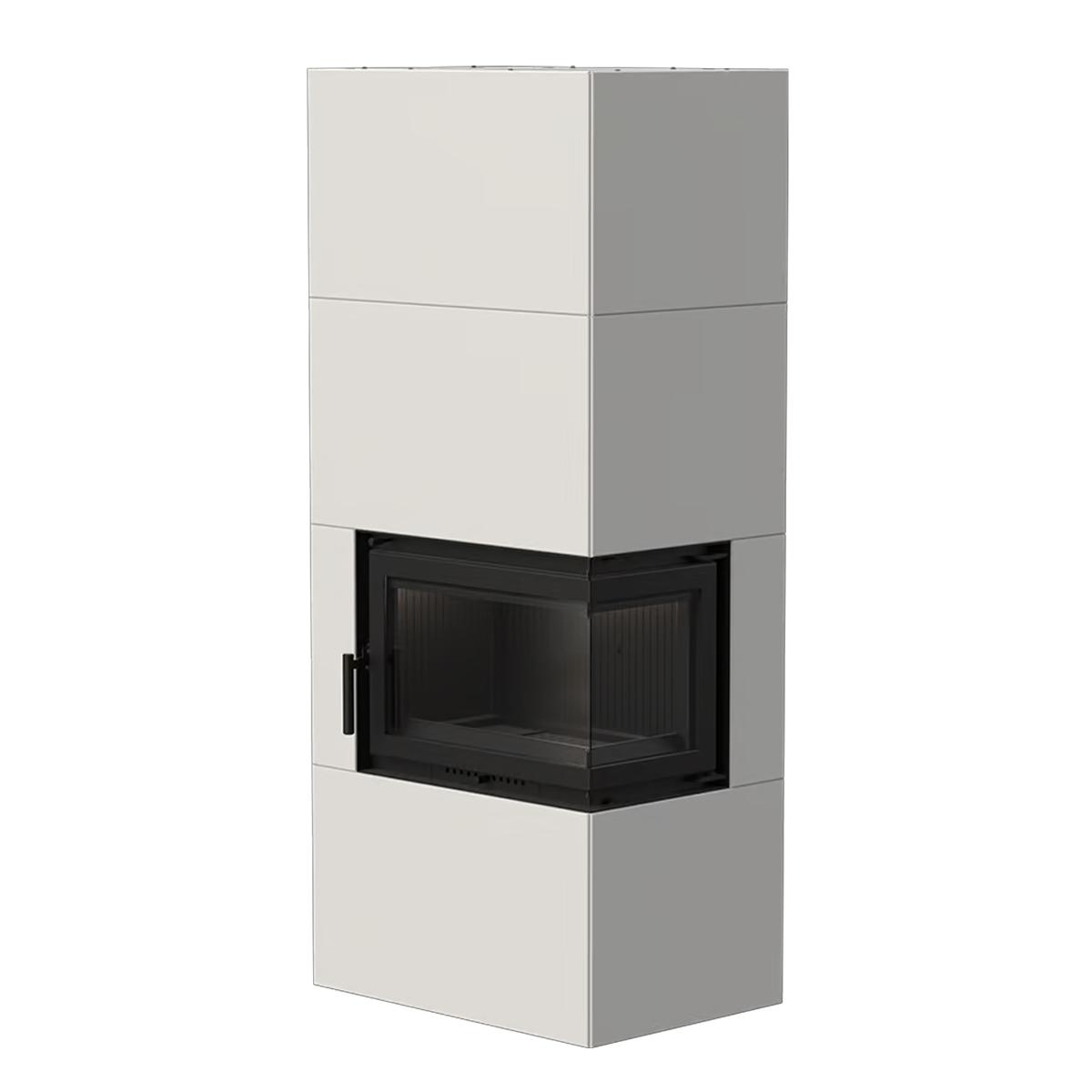 Eck-Kaminbausatz ILDNord Bergen Box mit 8 kW - Farbe: weiß - Eckscheibe: links