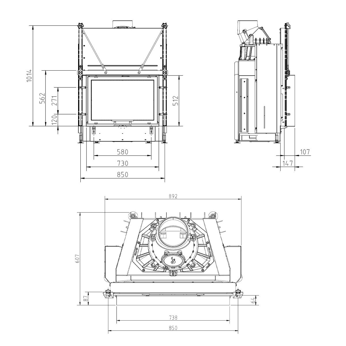 Kamineinsatz Schmid Lina 73 h mit 9 kW - Türhöhe: 51 cm - Brennraumauskleidung: Schamotte Weiß - modulares Blendrahmensystem: ja