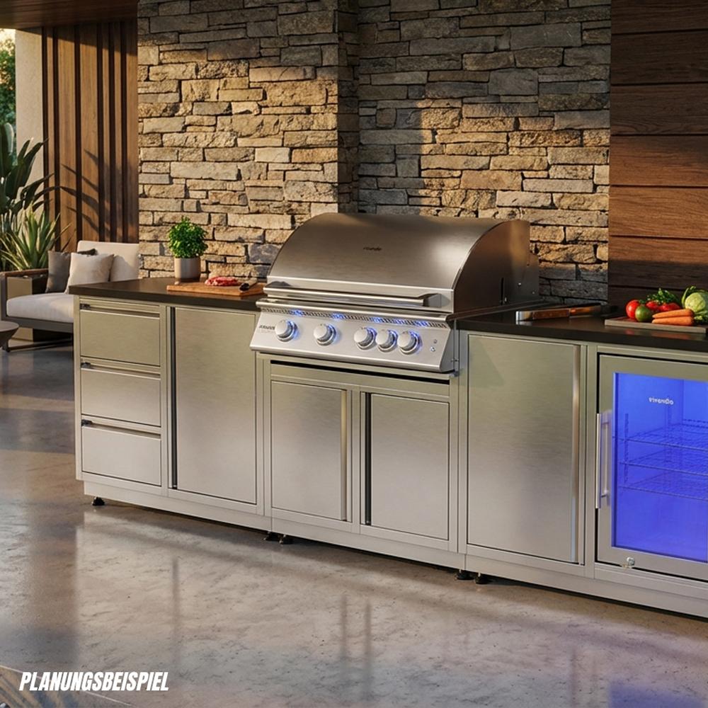 Outdoorküche vivandio quub / 32 Zoll Grillmodul Doppel Schrankmodul - Ausführung: Silber - Mobilität: mit Stellfüßen