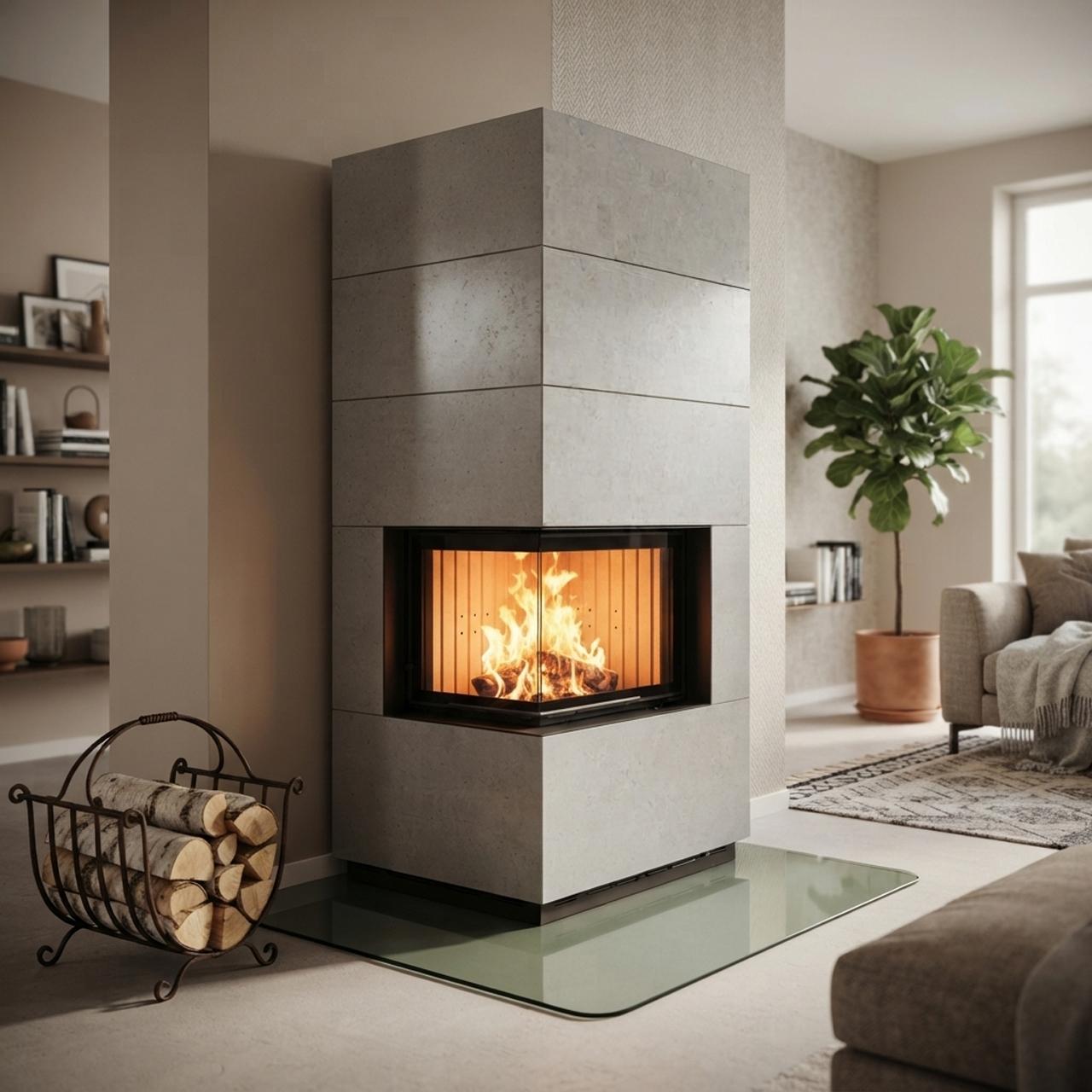 Kaminbausatz Brunner wasserführend BSK 02.1 Kamin-Kessel Eck 45/67/44 links, Schiebetür 12 kW - Kessel-Ausführung: Glaskeramik (GK)