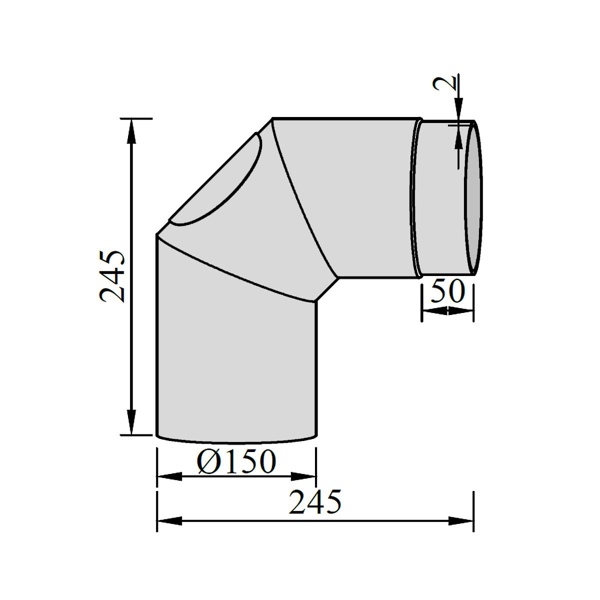 Ofenrohr Bogen 3tlg. starr geschliffen mit Tür DN 150 mm 90° Schwarz