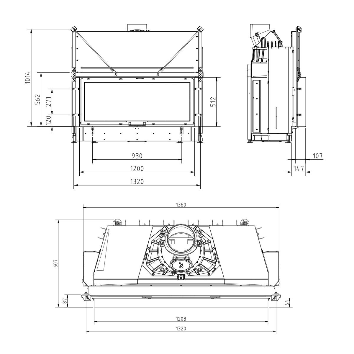 Kamineinsatz Schmid Lina 120 h mit 10 kW - Türhöhe: 51 cm - Brennraumauskleidung: Schamotte Weiß - modulares Blendrahmensystem: ja